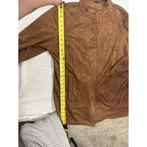 Scully Western Boho Tunic Jacket M/L Brown Paisley Jacquard Button Front Studded - Picture 7 of 8